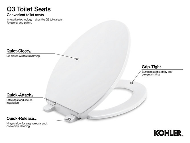 K 4636 Cachet Quiet Close Elongated Toilet Seat Kohler - Kohler Toilet Seat Installation Guide